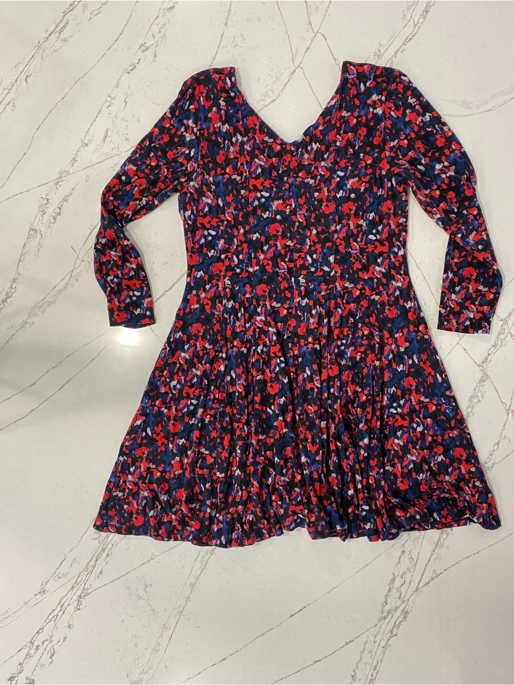 HD in Paris Abstract Floral Fit-and-Flare Dress Red Blue XL